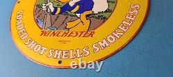 Vintage Winchester Porcelain Disney Rifle Dealer Shot Gun Shells Gas Pump Sign
