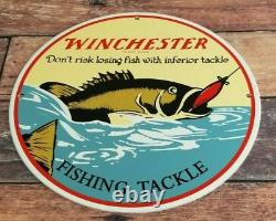 Vintage Winchester Porcelain Fishing Tackle Rods Reels Lure Service Gas Sign