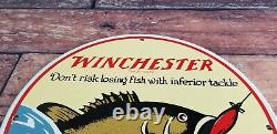 Vintage Winchester Porcelain Fishing Tackle Rods Reels Lure Service Gas Sign