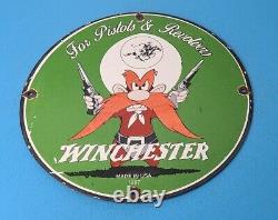 Vintage Winchester Porcelain Rifles Revolvers Ammo Gas Pump Plate Outdoor Sign