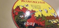 Vintage Winchester Porcelain Shot Gun Shells & Ammo Advertising Gas Service Sign