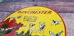 Vintage Winchester Porcelain Shot Gun Shells & Ammo Gas Pump Plate Service Sign