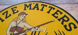 Vintage Winchester Porcelain Size Matters Deer Hunting Service Pump Plate Sign