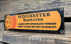 Vintage Winchester Reaper Rifle Pistol Ammo Gas Oil Gasoline Porcelain Sign