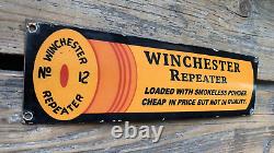 Vintage Winchester Reaper Rifle Pistol Ammo Gas Oil Gasoline Porcelain Sign