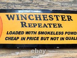Vintage Winchester Reaper Rifle Pistol Ammo Gas Oil Gasoline Porcelain Sign