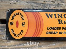 Vintage Winchester Reaper Rifle Pistol Ammo Gas Oil Gasoline Porcelain Sign