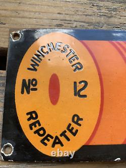 Vintage Winchester Reaper Rifle Pistol Ammo Gas Oil Gasoline Porcelain Sign