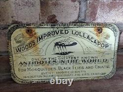 Vintage Wood's Improved Lollacapop Antidote Porcelain Medicine Sign 5.5 X 10.5