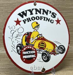 Vintage Wynn's Proofing Motor Oil Porcelain Sign Gasoline Gas Station Pump Plate