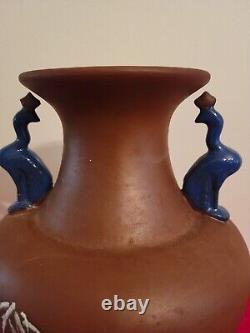 Vintage YIXING CHINESE REDWARE POTTERY Vase withBIRD AND TREE signed