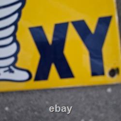 Vintage Yellow Michelin Xy Old Us Gasoline Oil Gas Pump Enamel Porcelain Sign