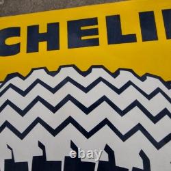 Vintage Yellow Michelin Xy Old Us Gasoline Oil Gas Pump Enamel Porcelain Sign
