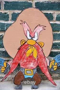 Vintage Yosemite Sam Back Off Sign Looney Tunes Cartoon car truck wood accessory