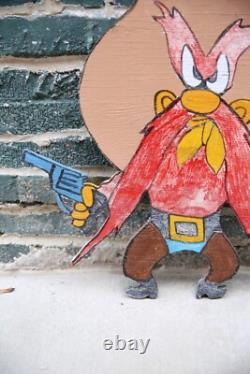 Vintage Yosemite Sam Back Off Sign Looney Tunes Cartoon car truck wood accessory