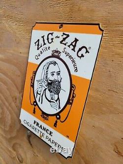 Vintage Zig Zag Porcelain Sign Smoke Cigarette Tobacco Rolling Pipe Gas & Oil