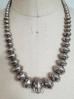 Vintage Zuni Sterling Silver Bench Bead Necklace 22.5 Inches Signed Lh