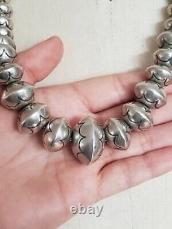 Vintage Zuni Sterling Silver Bench Bead Necklace 22.5 Inches Signed Lh