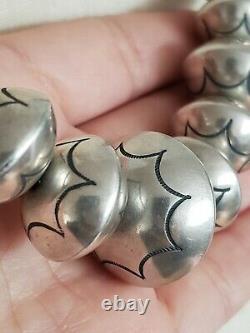 Vintage Zuni Sterling Silver Bench Bead Necklace 22.5 Inches Signed Lh