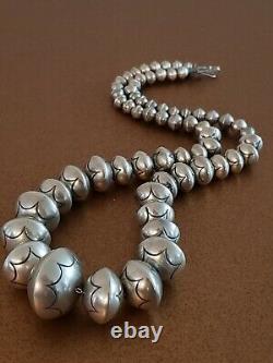 Vintage Zuni Sterling Silver Bench Bead Necklace 22.5 Inches Signed Lh