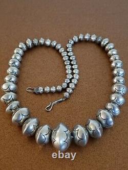 Vintage Zuni Sterling Silver Bench Bead Necklace 22.5 Inches Signed Lh