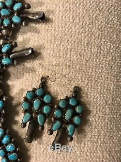 Vintage Zuni Turquoise and Sterling Silver Squash Blossom Necklace