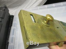 Vintage brass toilet door lock old penny in slot handle knob Vacant Engaged sign