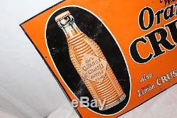 Vintage c. 1930 Ward's Orange Crush Soda Pop Bottle 28 Embossed Metal Sign