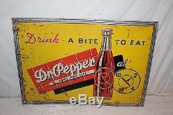 Vintage c. 1940 Dr Pepper Soda Pop Bottle Gas Station 27 Embossed Metal Sign
