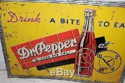 Vintage c. 1940 Dr Pepper Soda Pop Bottle Gas Station 27 Embossed Metal Sign