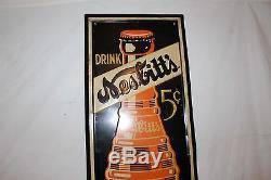 Vintage c. 1940 Nesbitt's 5c Orange Soda Pop Bottle 49 Embossed Metal Sign