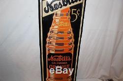 Vintage c. 1940 Nesbitt's 5c Orange Soda Pop Bottle 49 Embossed Metal Sign