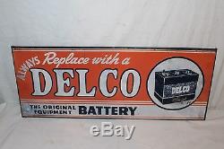 Vintage c. 1950 Delco Chevrolet Batteries Battery Gas Oil 25 Metal Sign