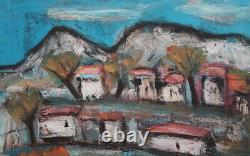 Vintage expressionist landscape oil painting signed