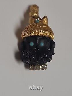 Vintage florenza pendant Dog Goldtone Torquoise Stones Signed