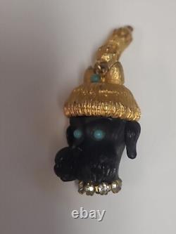 Vintage florenza pendant Dog Goldtone Torquoise Stones Signed