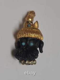Vintage florenza pendant Dog Goldtone Torquoise Stones Signed