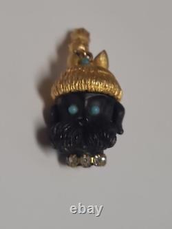 Vintage florenza pendant Dog Goldtone Torquoise Stones Signed