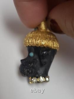 Vintage florenza pendant Dog Goldtone Torquoise Stones Signed