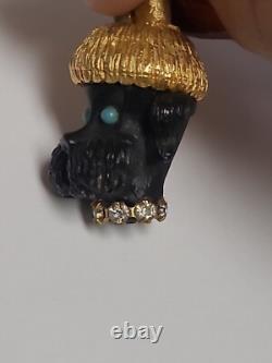 Vintage florenza pendant Dog Goldtone Torquoise Stones Signed