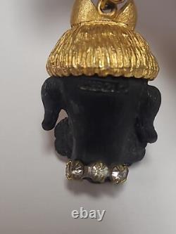 Vintage florenza pendant Dog Goldtone Torquoise Stones Signed