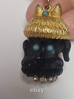 Vintage florenza pendant Dog Goldtone Torquoise Stones Signed