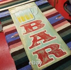 Vintage look Old Style Hand Painted Bar Sign hot rod garage art Weathered Patina