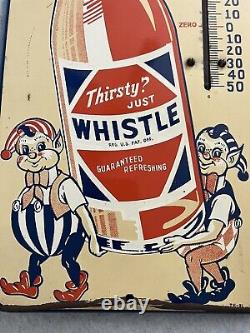 Vintage original advertising Whistle Pop soda metal signs with thermometer