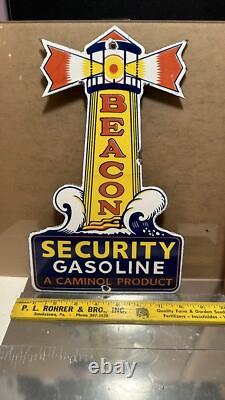 Vintage porcelain Beacon Security Gasoline sign original