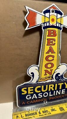Vintage porcelain Beacon Security Gasoline sign original