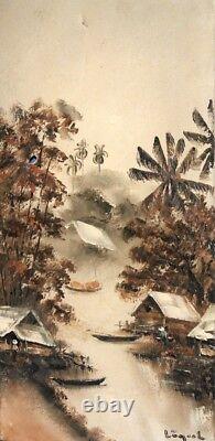 Vintage river landscape oil painting signed