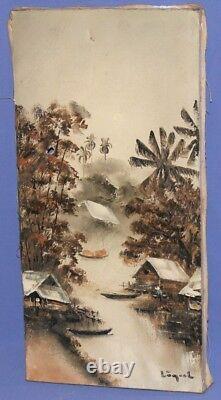 Vintage river landscape oil painting signed