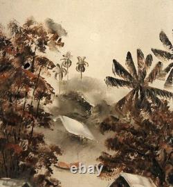 Vintage river landscape oil painting signed