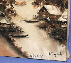 Vintage river landscape oil painting signed